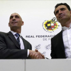 Luis Rubiales y José Francisco Molina, en la presentación del nuevo director deportivo de la FEF.-JAVIER LIZON