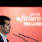 Mitin del candidato del PSOE a la Presidencia del Gobierno Pedro Sanchez. En el acto también interviene el secretario general del PSOE en Castilla y León, Luis Tudanca; y los candidatos al Senado y al Congreso por esta provincia, Ander Gil y Esther Peña,-ICAL