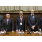 Presentación de las conclusiones de la I Cumbre de Presidentes de Consejos Rectores de la UE, América Latina y el Caribe. En la imagen (de izda. a dcha.) Enrique F. Fassacht, secretario general ANUIES; José Carlos Gómez, presidente I+D+i de CRUE; Danie He-Ical