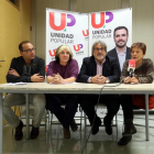 La secretaria ejecutiva de Elaboración Programática de IU, Marga Ferré, presenta el Programa Electoral de Unidad Popular para las elecciones generales. Junto a ella, de izquierda a derecha, Paco de la Rosa, José María González y Dori Benegas-Ical