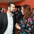 La presidenta de las Cortes, Silvia Clemente, conversa con el portavoz del Grupo Socialista, Luis Tudanca, durante la entrega de los Premios Castilla y León 2016 y de la Medalla de Oro a la Universidad de Salamanca.-ICAL