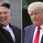 Combo de fotos de Kim Jong-un (izq) y Donald Trump, realizadas el 15 y el 29 de abril, respectivamente, en Pionyang y Washington.-AP / WONG MAYE-E / PABLO MARTINEZ MONSIVAIS
