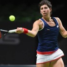 La tenista española Carla Suarez Navarro durante un partido de cuartos de final en Amberes-Foto:   LUC CLAESSEN / AFP