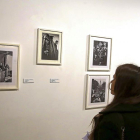 Una mujer contempla algunas de las fotografías de Luskacová.-ICAL