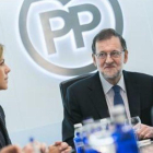 Mariano Rajoy, ayer, en la sede central del PP.-EFE / TAREK
