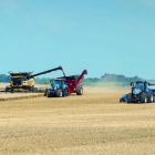 Demostración en campo del futuro tractor que podrá automatizar totalmente la manipulación de grano durante la cosecha.-N.H.