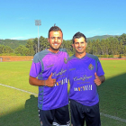 Jordán y Álex López, ayer, antes de comenzar su primer entrenamiento.-REAL VALLADOLID