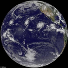 Los huracanes Kilo, Ignacio y Jimena, en el Pacífico central.-Foto: NOAA
