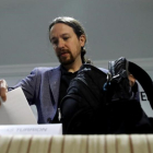 Pablo Iglesias en su ponencia en la universidad de verano de El Escorial.-JC HIDALGO