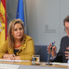 La vicepresidenta y portavoz de la Junta de Castilla y León, Rosa Valdeón, comparece en rueda de prensa posterior al Consejo de Gobierno. Le acompaña en la imagen, José Antonio de Santiago-Juárez, consejero de la Presidencia-Ical