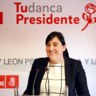 La secretaria de Organización del PSOE de Castilla y León, Ana Sánchez, ofrece una rueda de prensa para evaluar los resultados de las elecciones autonómicas y municipales-Ical