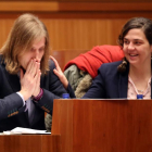 El portavoz de Podemos, Pablo Fernández, y la procuradora de Podemos Natalia del Barrio durante la segunda sesión del Pleno de las Cortes en el que se aprueba el proyecto de Presupuestos Generales de la Comunidad para 2016.-ICAL