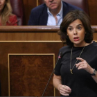 La vicepresidenta, Soraya Sáenz de Santamaría, durante la sesión de control al Gobierno en el Congreso, el 12 de julio.-JUAN MANUEL PRATS