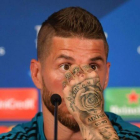 Sergio Ramos, durante la rueda de prensa antes del entrenamiento en Kiev.-GETTY IMAGES