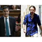 Pedro Sánchez y Pablo Iglesias.-Foto:   EFE / EMILIO NARANJO / AFP / GERARD JULIEN