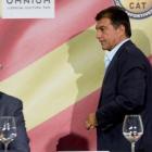 Bartomeu y Laporta, en un acto de la última campaña electoral por la presidencia del Barça.-FERRAN NADEU