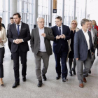 Óscar Puente junto al alcalde de Valencia, Joan Ribó, y el presidente de la Comunidad Valenciana, Ximo Puig, durante las jornadas municipalistas.-EL MUNDO