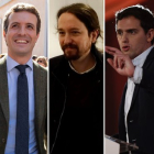 Pedro Sánchez, Pablo Casado, Pablo Iglesias, Albert Rivera y Santiago Abascal.-EL PERIÓDICO