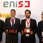 Entrega de los Premios Enise a la “Mejor iniciativa innovadora en ciberseguridad” que recogen Gerard Vidal, de Enigmedia (2D) y Enrique Polanco de Global Technology (2I)-Ical