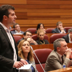 El secretario autonómico del PSOE, Luis Tudanca, ayer, durante la celebración del Pleno de las Cortes.-Ical