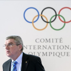El presidente del COI, Thomas Bach, en el acto inaugural de la cumbre antidopaje en Lausana.-FABRICE COFFRINI / EFE