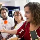 Iratxe García, eurodiputada, atiende a los medios junto a sindicalistas y representantes de los trabajadores de Lauki de visita en el Parlamento Europeo.-ICAL