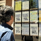 Un señor consulta los carteles de una agencia de viajes-Montse Álvarez