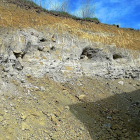 Exterior del yacimiento de los siglos X a XIV ‘San Antón I’, en Mucientes, y restos óseos desenterrados y movidos por la pala excavadora.-GUARDIA CIVIL