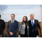 Santiago Aparicio, Germán Barrios, Silvia Clemente, Antonio Silván y Faustino Temprano, ayer  en la reunión del Pleno del CES en León.-ICAL