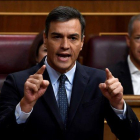 Pedro Sánchez, en el Congreso de los Diputados, el pasado 18 de septiembre.-AFP / PIERRE-PHILIPPE MARCOU