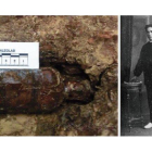 Leoncio Badía, enterrador de Paterna, y una de las botellas que colocaba para identificar los cuerpos de los republicanos fusilados.-GRUPO PALEOLAB Y FAMILIA BADÍA