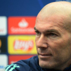 El técnico del Madrid, Zinedine Zidane, este viernes en rueda de prensa.-X07006
