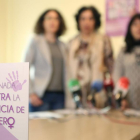 La trabajadora social de Adavasymt Patricia Velasco; la abogada Rosario Achúcarrola, durante la rueda de prensa en la Asociación a Víctimas de Agresiones Sexuales y Malos Tratos-ICAL