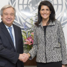 El secretario general de la ONU, Antonio Guterres, y  la embajadora de EEUU ante la ONU,  Nikki Haley, el pasado 27 de enero.-ESKINDER DEBEBE