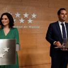 Isabel Díaz Ayuso e Ignacio Aguado, presidenta y vicepresidente de la Comunidad de Madrid, en su última rueda de prensa conjunta, el pasado 27 de agosto.-VÍCTOR LERENA (EFE)