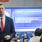Alexei Navalny, este lunes, tras conocer la decisión de la Comisión Electoral rusa.-/ EVGENY FELDMAN (AP)