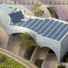 Vista aérea del edificio que acoge el centro CaixaForum de Sevilla, en la Isla de la Cartuja.-JESUS GRANADA