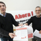 Los secretarios generales de CCOO y UGT en Castilla y León, Ángel Hernández (I) y Agustín Prieto, respectivamente, presentan el Manifiesto en defensa de la dignidad de los salarios y por el empleo con derechos-Ical