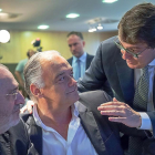 Agustín Díaz de Mera, Esteban González Pons y Alfonso Fernández Mañueco, ayer en Valladolid.-ICAL