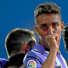Jaime Mata celebra uno de los dos goles marcados al Sevilla Atlético.-LOF