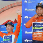 Ewan subió al podio y se puso el maillot de ganador sin las tradicionales azafatas posando con él.-AFP / EFE