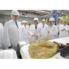 Mariano Rajoy junto a la ministra de Empleo y Seguridad Social, Fátima Báñez, durante su visita a la fábrica de Navidul (Campofrío) en Burgos.-ISRAEL L. MURILLO