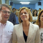 María Dolores de Cospedal junto a Alfonso Fernández Mañueco y Silvia Clemente en Salamanca.-ICAL