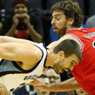 Marc y Pau Gasol, durante un partido de la temporada pasada entre los Grizzlies y los Bulls, en el FedExForum de Menfis.-EFE / MIKE BROWN