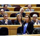 Soraya Sáenz de Santamaría en una de sus comparecencias.-Foto: JUAN MANUEL PRATS