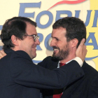 El presidente de la Junta, Alfonso Fernández Mañueco, interviene en el Fórum Europa. Lo presenta el presidente del PP, Pablo Casado.-ICAL