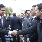 Andrés Herzog saluda a Pablo Iglesias en presencia de Rosa Díez y Albert Rivera.-EFE