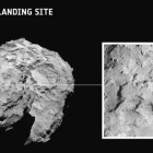 El núcleo del cometa Churyumov-Gerasimenko, con forma irregular, y el lugar escogido para el aterrizaje. Las imágenes las ha captado la nave Rosetta.-Foto: ESA