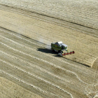 Una cosechadora trabaja en un campo de cereal en Valladolid.-ICAL