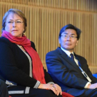 La presidenta de Chile, Michelle Bachelet, durante el lanzamiento del programa de formación de recursos humanos para Latinoamérica y el Caribe.-EFE / XIMENA NAVARRO